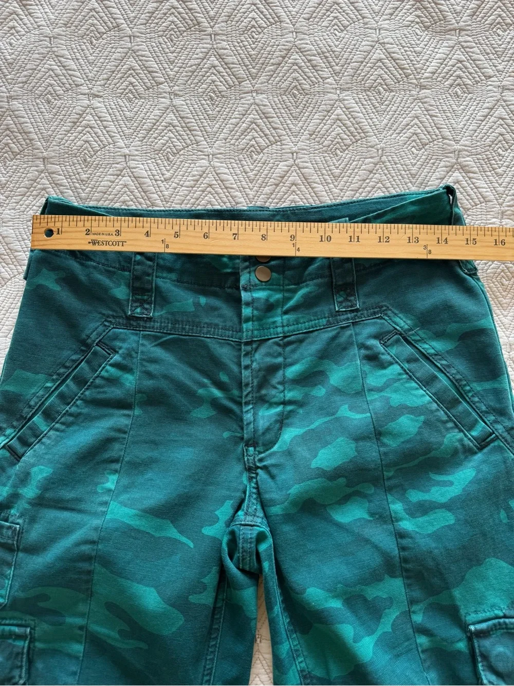 Anthropologie Austin Cargo Trousers Pants Camo Dark Turquoise Size 27 - Picture 11 of 16